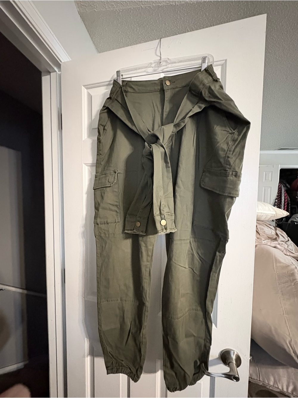 American Bazi Olive Green Cargo Jumpsuit Pants